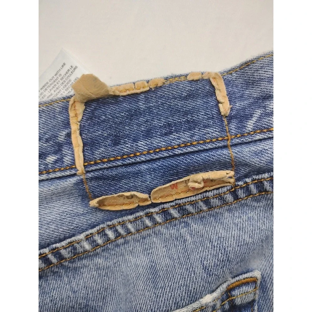 Levis 501 Jeans 34x34 Light Wash Blue Denim Button Fly Trashed Distressed
